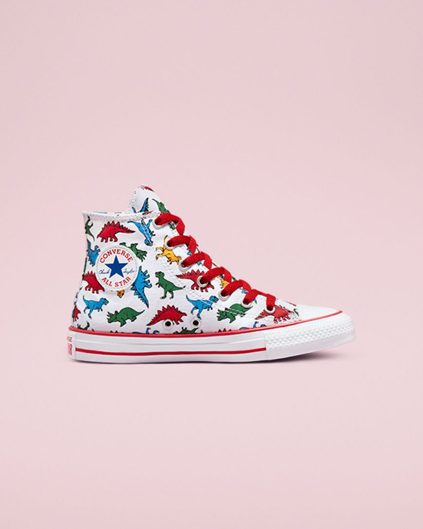 Tenisi Inalti Baieti Converse Chuck Taylor All Star Dinosaurs Albi Rosii Albastri | RO EYJGN354